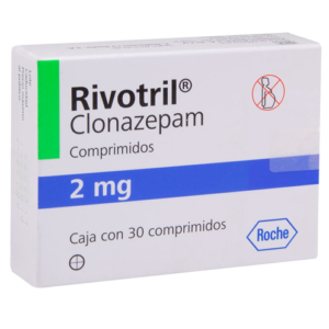 Clonazepam Rivotril 2mg white box with blue and green